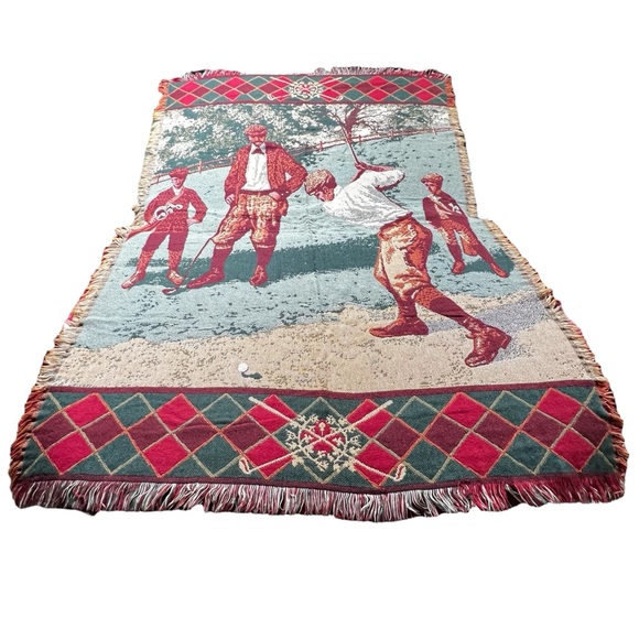 Goodwin Weavers Other - Goodwin Weavers 100% Cotton Golf Tapestry Throw Blanket Afghan Vintage USA